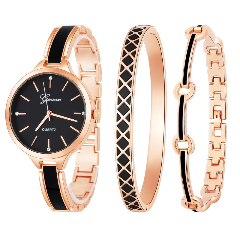 Fashion Women'S Three-Piece Set With Diamond-Studded British Watch Bracelet - Starttech Online Market