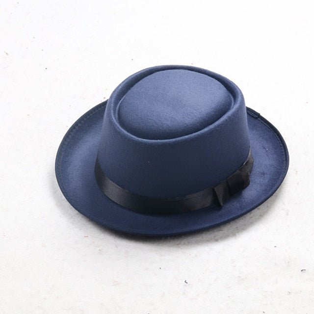 Faux Wool Unisex Flat Top Bowler Hat Concave Top Head Wearing Jazz Hat - Starttech Online Market