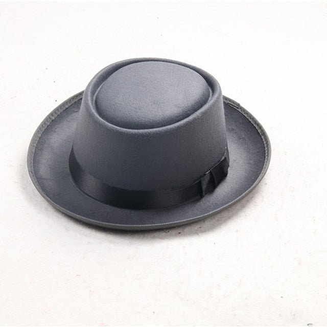 Faux Wool Unisex Flat Top Bowler Hat Concave Top Head Wearing Jazz Hat - Starttech Online Market