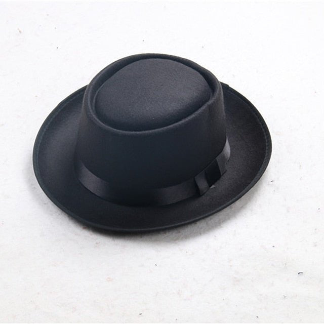 Faux Wool Unisex Flat Top Bowler Hat Concave Top Head Wearing Jazz Hat - Starttech Online Market