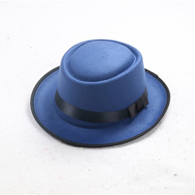 Faux Wool Unisex Flat Top Bowler Hat Concave Top Head Wearing Jazz Hat - Starttech Online Market