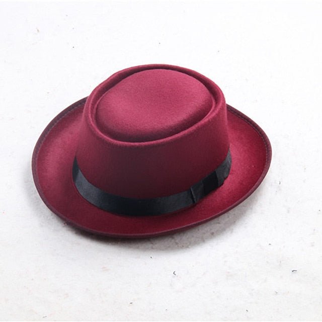 Faux Wool Unisex Flat Top Bowler Hat Concave Top Head Wearing Jazz Hat - Starttech Online Market