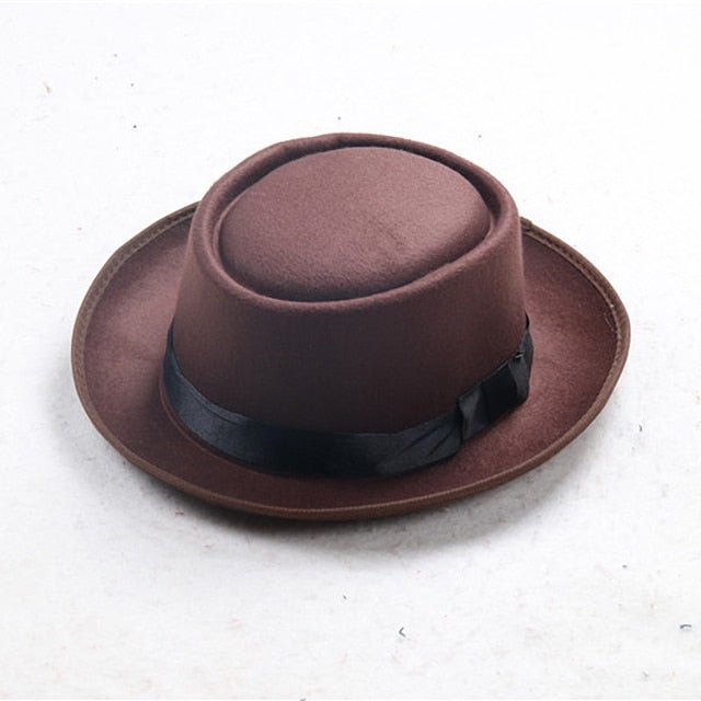 Faux Wool Unisex Flat Top Bowler Hat Concave Top Head Wearing Jazz Hat - Starttech Online Market