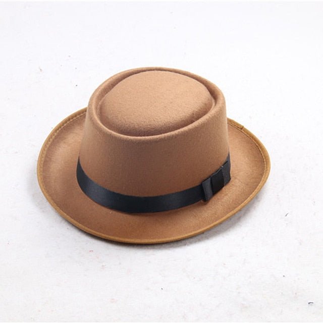 Faux Wool Unisex Flat Top Bowler Hat Concave Top Head Wearing Jazz Hat - Starttech Online Market