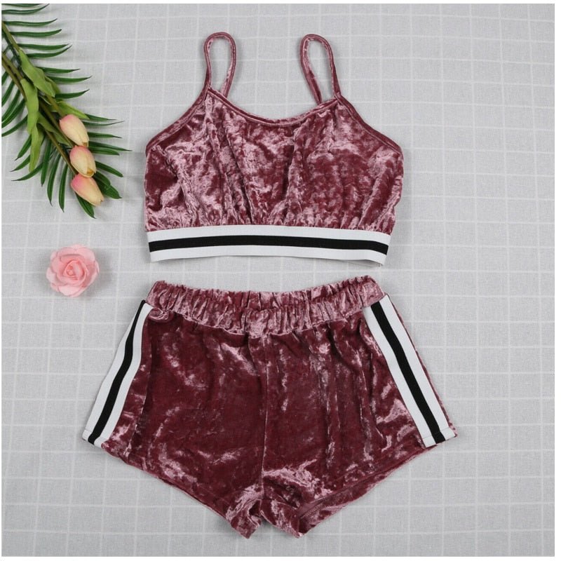 Gold Velvet Sling Hip Fashion Two-Piece Set - Starttech Online Market