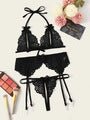 Lace Butterfly Bra Panty Garter Belt Bikini Three-piece Set - Starttech Online Market