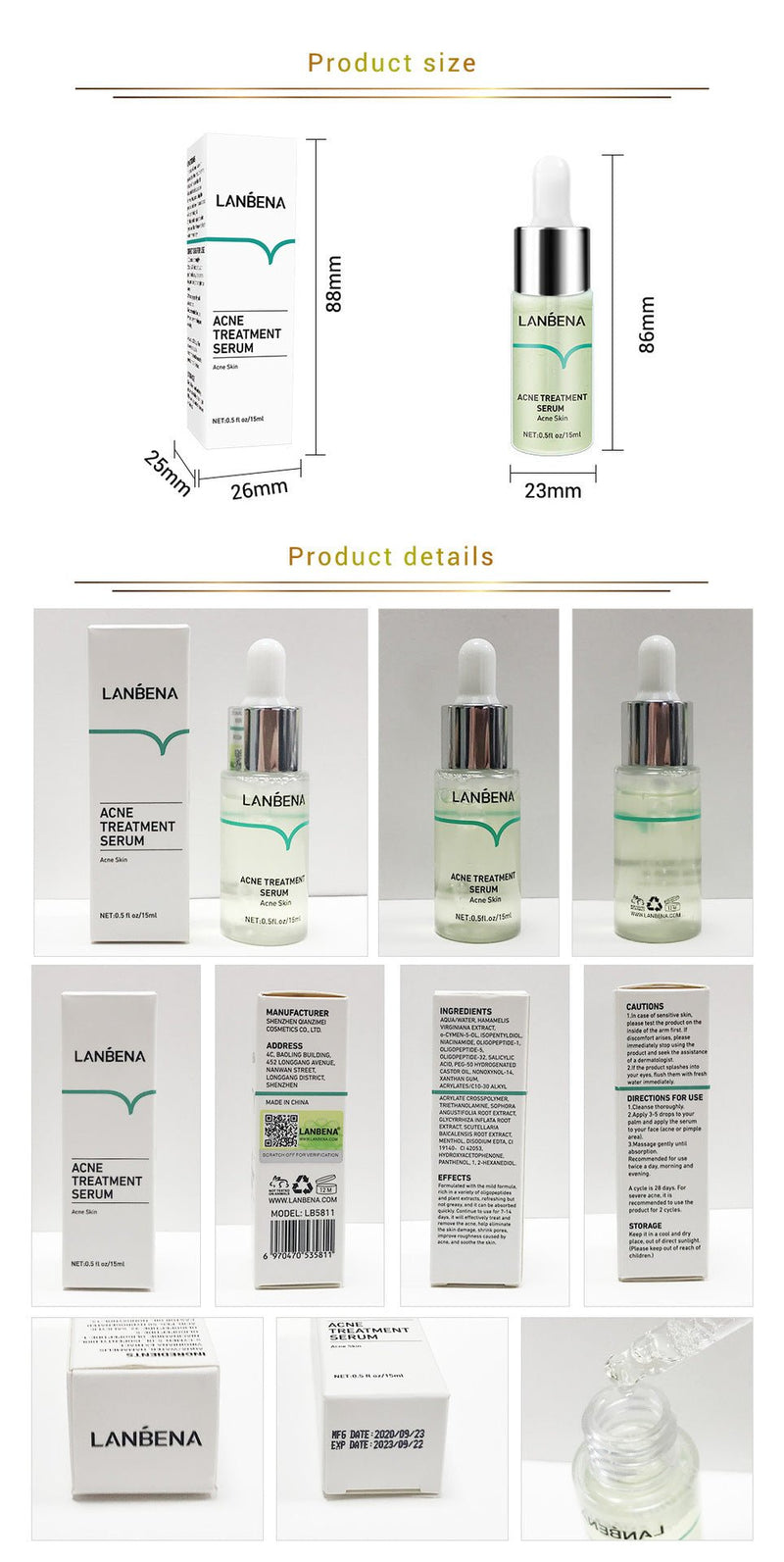 LANBENA Acne Removal Serum Salicylic Acid Anti-Acne Repair Fade Acne Spots Pimple Oil Control Cream Whitening Moisturizing Care - Starttech Online Market