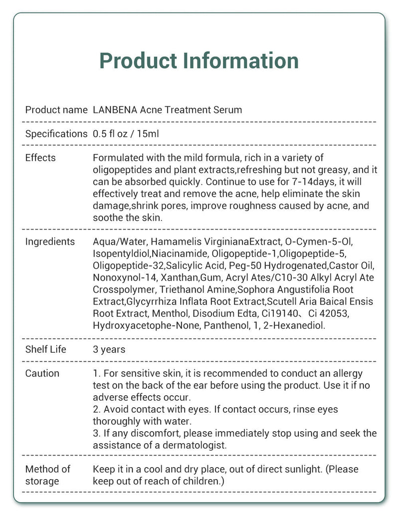 LANBENA Acne Removal Serum Salicylic Acid Anti-Acne Repair Fade Acne Spots Pimple Oil Control Cream Whitening Moisturizing Care - Starttech Online Market