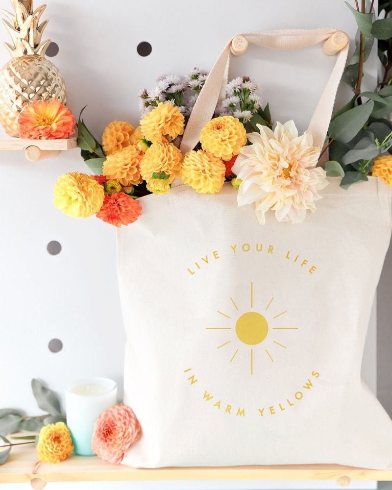 Live Life in Warm Yellows Cotton Canvas Tote Bag - Starttech Online Market