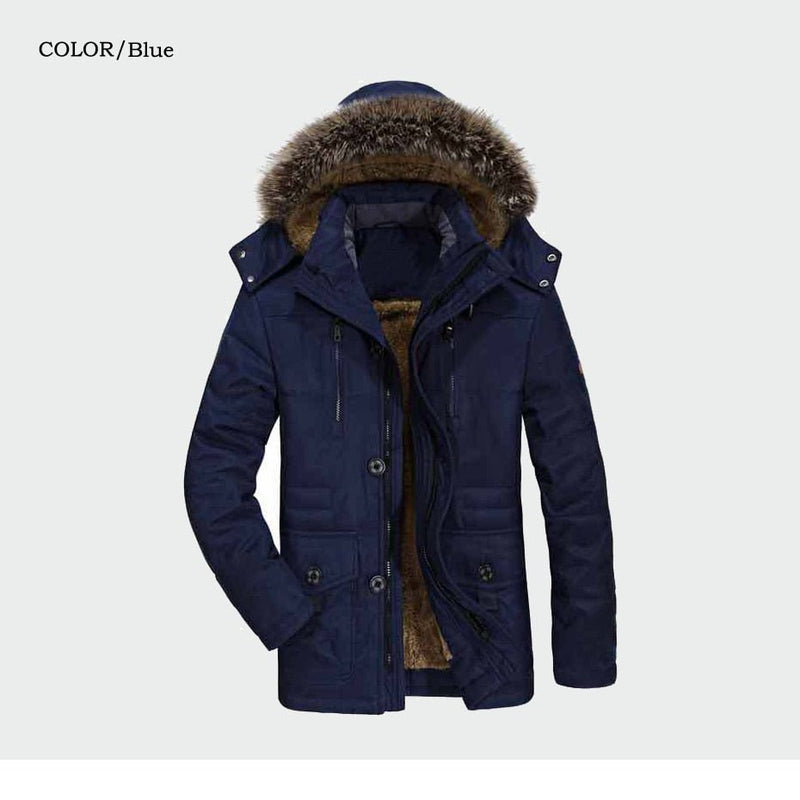 Male Winter Casual Jacket Windbreaker 5XL 6XL Men Parka Hooded Fleece Fur Collar Long Men Jacket Cotton Padded Warm Coat - Starttech Online Market