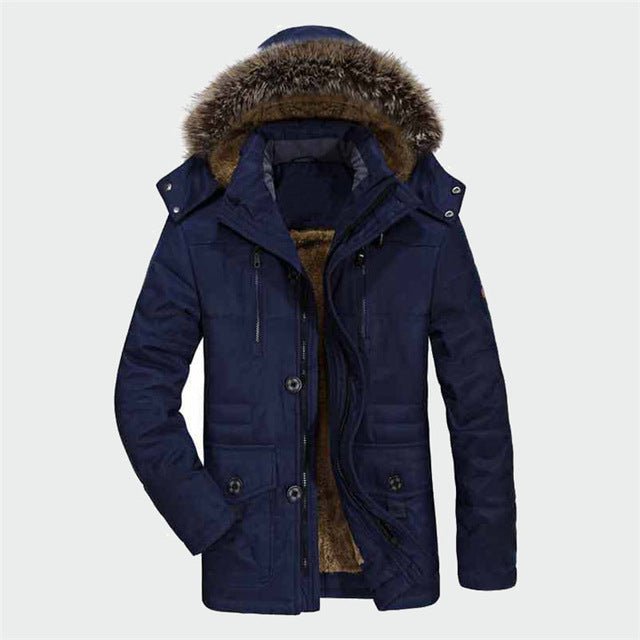 Male Winter Casual Jacket Windbreaker 5XL 6XL Men Parka Hooded Fleece Fur Collar Long Men Jacket Cotton Padded Warm Coat - Starttech Online Market