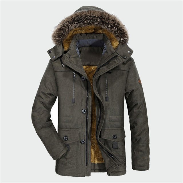 Male Winter Casual Jacket Windbreaker 5XL 6XL Men Parka Hooded Fleece Fur Collar Long Men Jacket Cotton Padded Warm Coat - Starttech Online Market