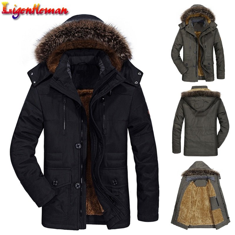 Male Winter Casual Jacket Windbreaker 5XL 6XL Men Parka Hooded Fleece Fur Collar Long Men Jacket Cotton Padded Warm Coat - Starttech Online Market