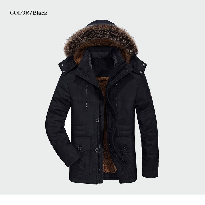 Male Winter Casual Jacket Windbreaker 5XL 6XL Men Parka Hooded Fleece Fur Collar Long Men Jacket Cotton Padded Warm Coat - Starttech Online Market