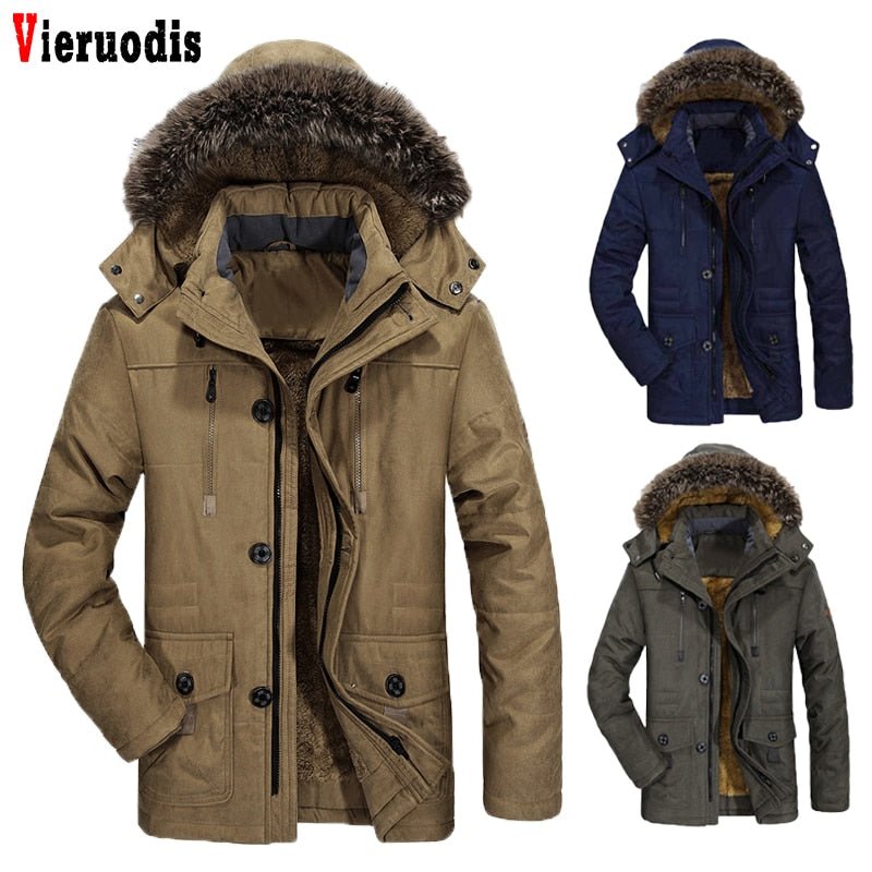 Male Winter Casual Jacket Windbreaker 5XL 6XL Men Parka Hooded Fleece Fur Collar Long Men Jacket Cotton Padded Warm Coat - Starttech Online Market