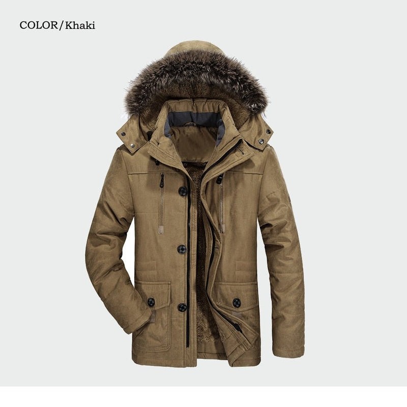 Male Winter Casual Jacket Windbreaker 5XL 6XL Men Parka Hooded Fleece Fur Collar Long Men Jacket Cotton Padded Warm Coat - Starttech Online Market