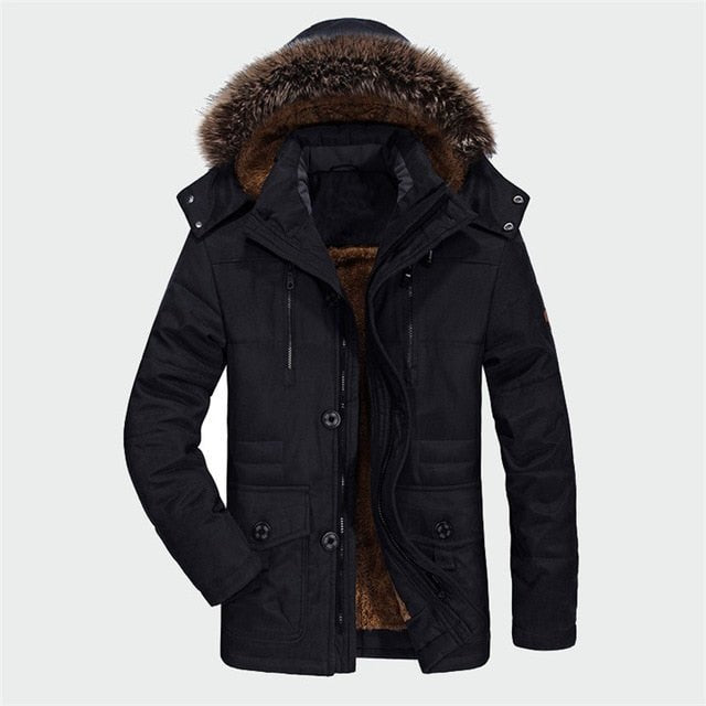 Male Winter Casual Jacket Windbreaker 5XL 6XL Men Parka Hooded Fleece Fur Collar Long Men Jacket Cotton Padded Warm Coat - Starttech Online Market