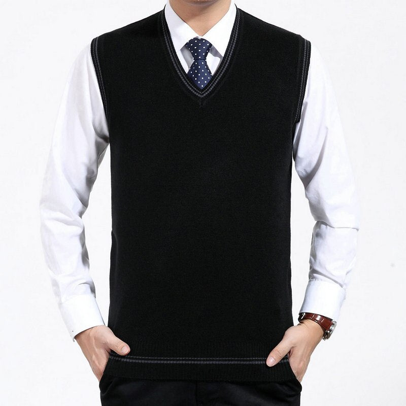 Men Wool Blends Sweater Vests Autumn Winter Warm Soft Plain Knitted Waistcoat Male Red Gray Camel Sleeveless Knitwear Plus Size - Starttech Online Market