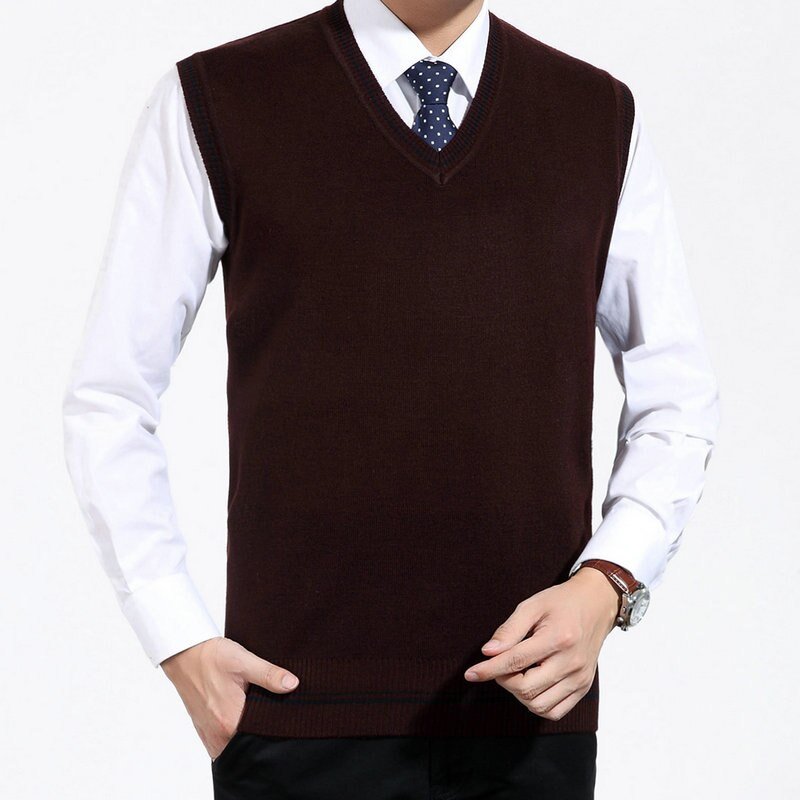 Men Wool Blends Sweater Vests Autumn Winter Warm Soft Plain Knitted Waistcoat Male Red Gray Camel Sleeveless Knitwear Plus Size - Starttech Online Market