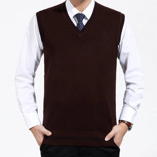 Men Wool Blends Sweater Vests Autumn Winter Warm Soft Plain Knitted Waistcoat Male Red Gray Camel Sleeveless Knitwear Plus Size - Starttech Online Market