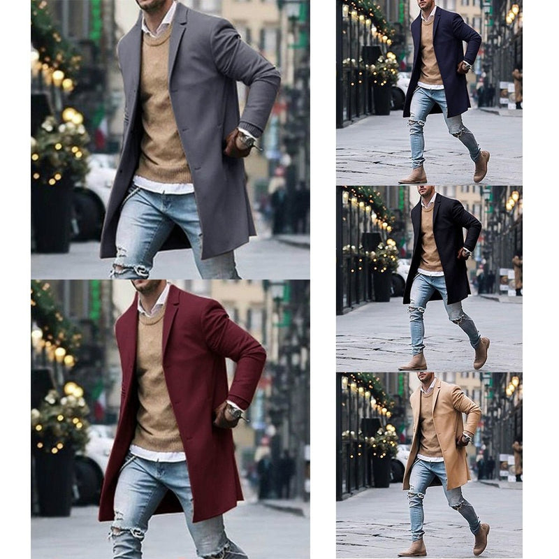 Men's High Quality Wool Coat Casual Slim Collar Long Cotton Trench Jacket - Starttech Online Market