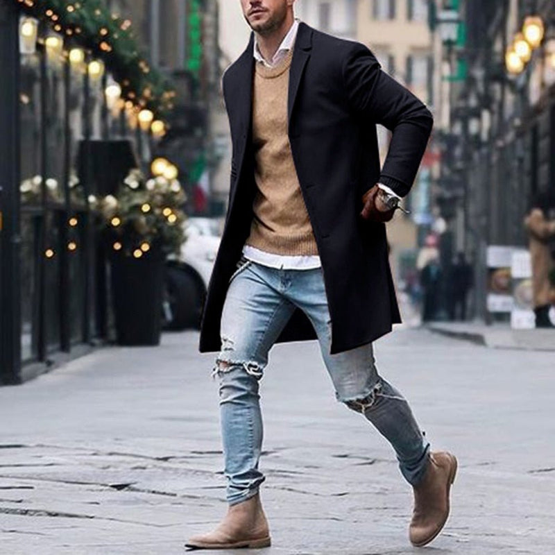 Men's High Quality Wool Coat Casual Slim Collar Long Cotton Trench Jacket - Starttech Online Market