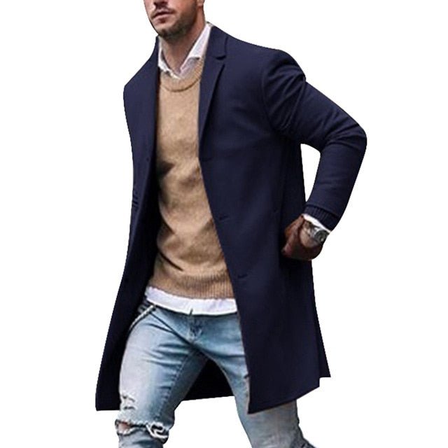 Men's High Quality Wool Coat Casual Slim Collar Long Cotton Trench Jacket - Starttech Online Market