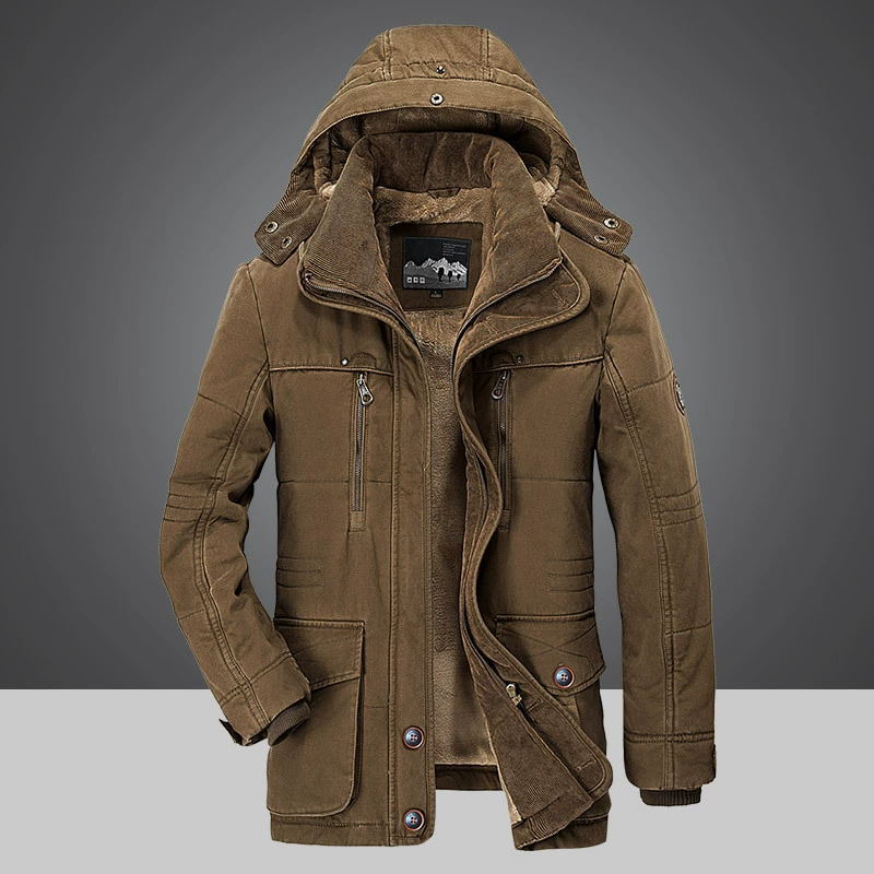 Men's Warm Thick Parka Windproof Fleece Detachable Hat Military Quality Jacket Winter Plus Velvet Overcoat - Starttech Online Market