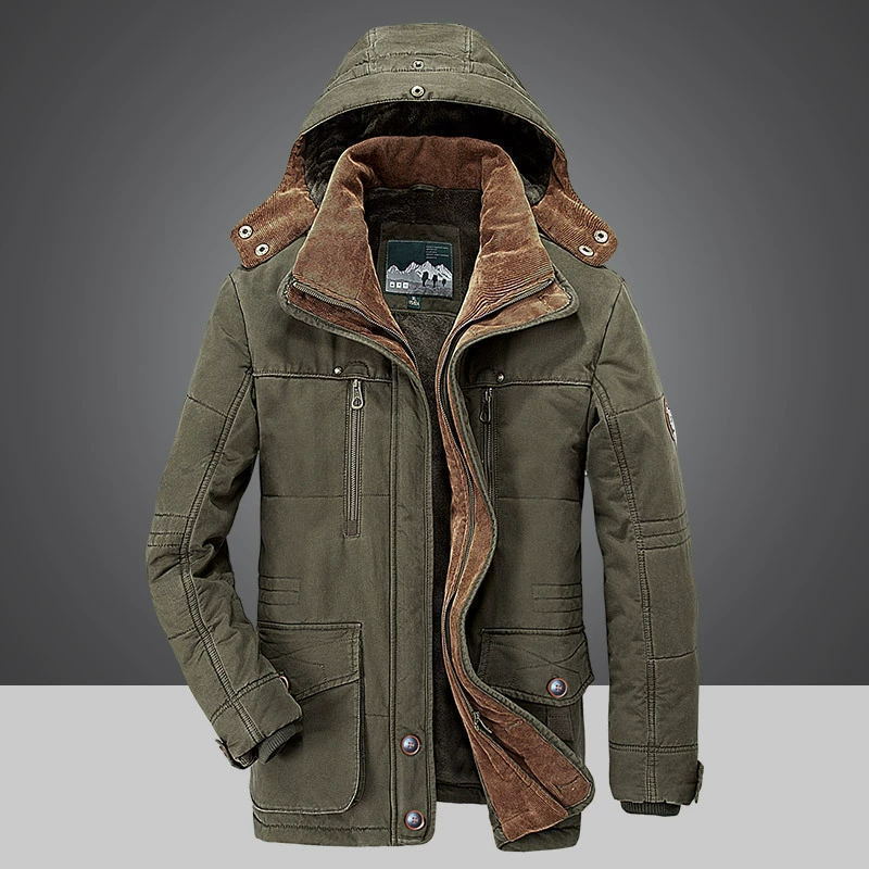 Men's Warm Thick Parka Windproof Fleece Detachable Hat Military Quality Jacket Winter Plus Velvet Overcoat - Starttech Online Market