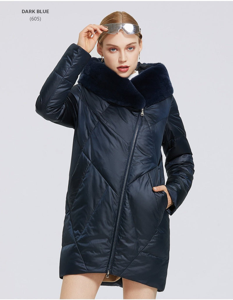 MIEGOFCE New Women's Cotton Coat With Stylish Fur Collar Rex Rabbit Long Winter Jacket - Starttech Online Market