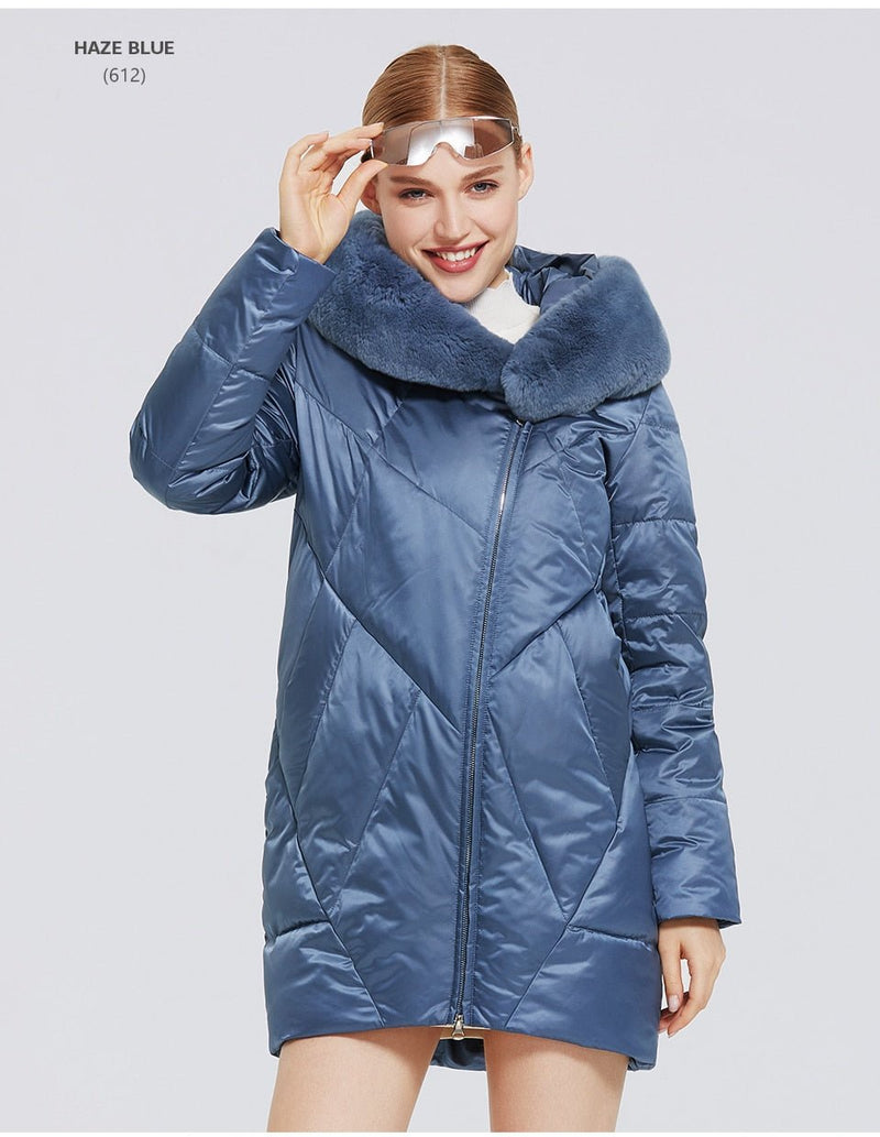 MIEGOFCE New Women's Cotton Coat With Stylish Fur Collar Rex Rabbit Long Winter Jacket - Starttech Online Market