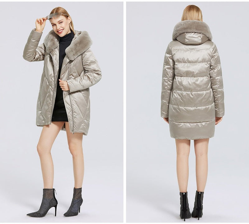 MIEGOFCE New Women's Cotton Coat With Stylish Fur Collar Rex Rabbit Long Winter Jacket - Starttech Online Market