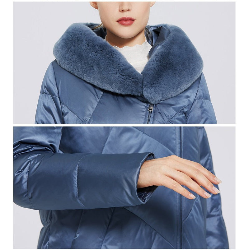 MIEGOFCE New Women's Cotton Coat With Stylish Fur Collar Rex Rabbit Long Winter Jacket - Starttech Online Market