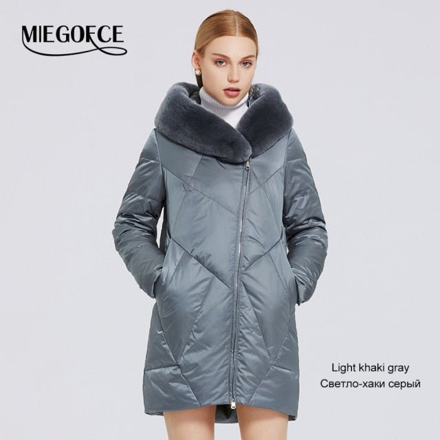 MIEGOFCE New Women's Cotton Coat With Stylish Fur Collar Rex Rabbit Long Winter Jacket - Starttech Online Market