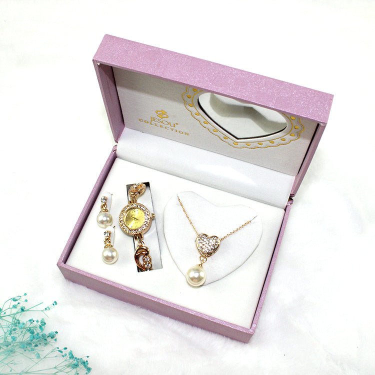 New Fashion Women's Watch Necklace Earrings Jewelry Three-piece Gift Set - Starttech Online Market