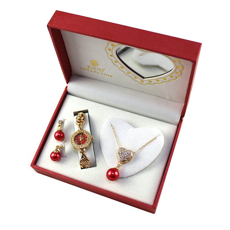 New Fashion Women's Watch Necklace Earrings Jewelry Three-piece Gift Set - Starttech Online Market