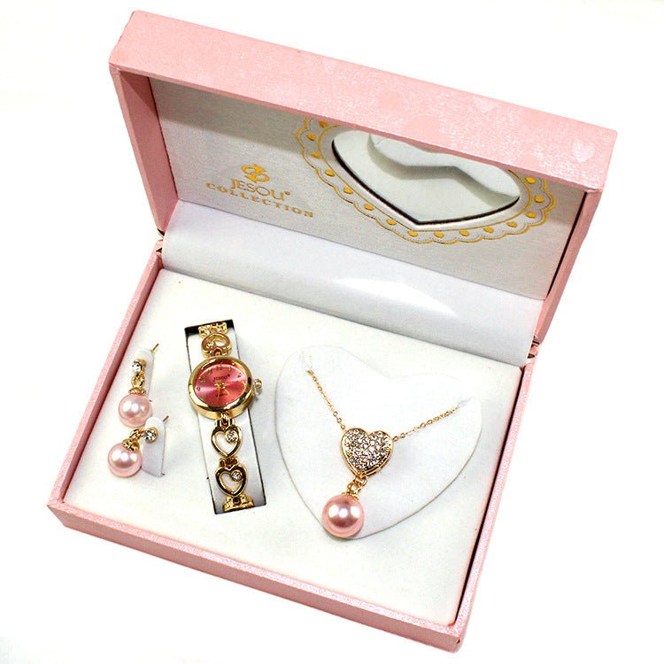 New Fashion Women's Watch Necklace Earrings Jewelry Three-piece Gift Set - Starttech Online Market