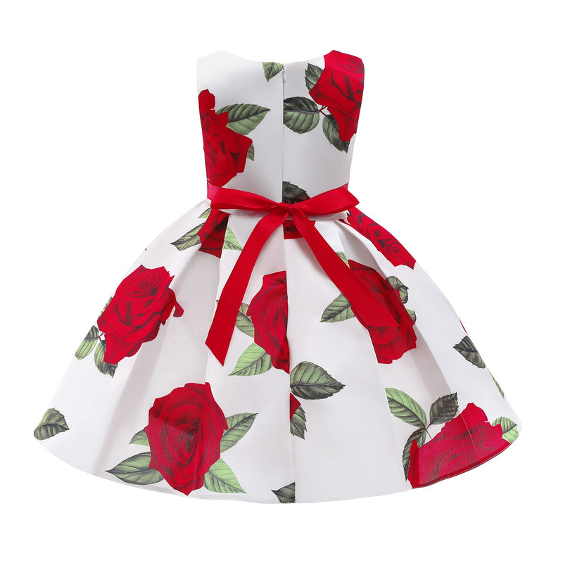 New Girls Christmas Rose Print Princess Dress - Starttech Online Market