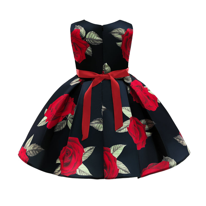 New Girls Christmas Rose Print Princess Dress - Starttech Online Market