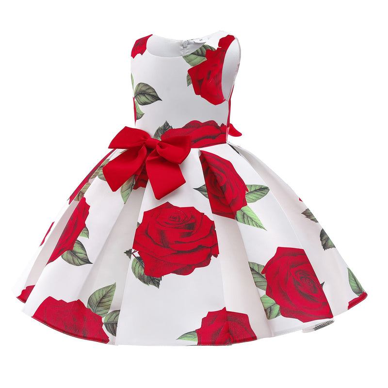 New Girls Christmas Rose Print Princess Dress - Starttech Online Market