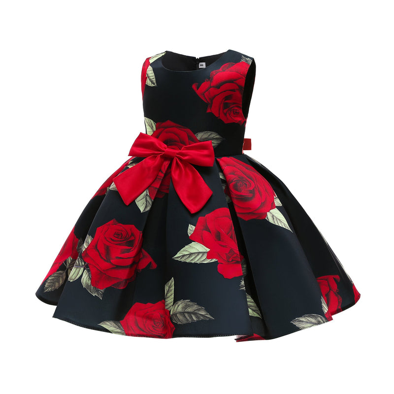 New Girls Christmas Rose Print Princess Dress - Starttech Online Market