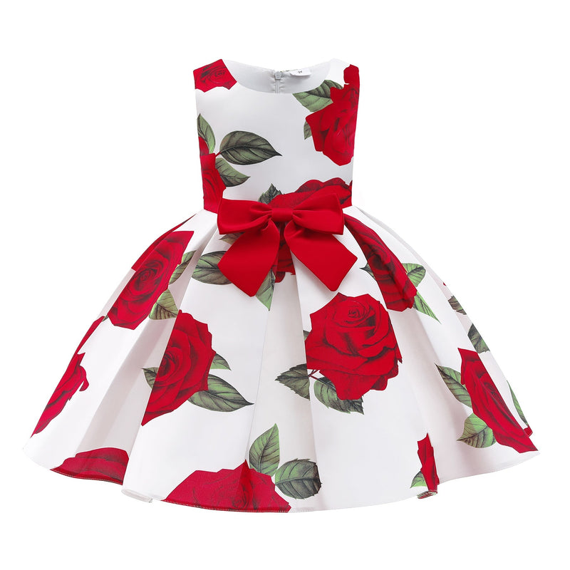 New Girls Christmas Rose Print Princess Dress - Starttech Online Market