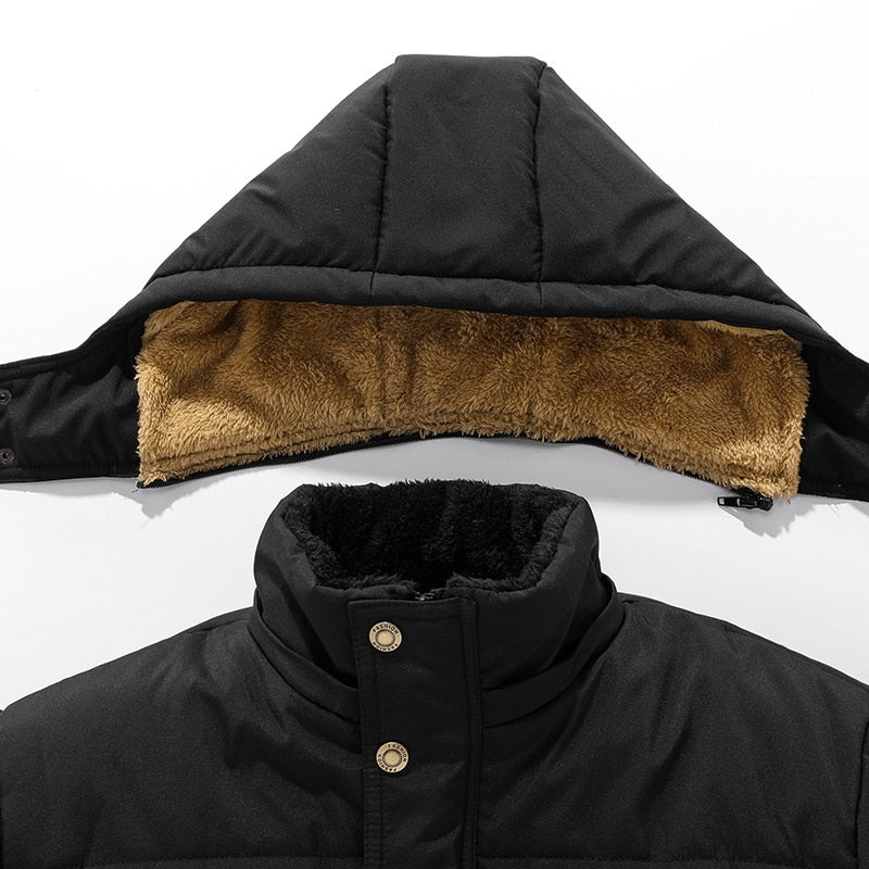 New Men Winter Parka Fleece Lined Thick Warm Hooded Fur Collar Coat - Starttech Online Market