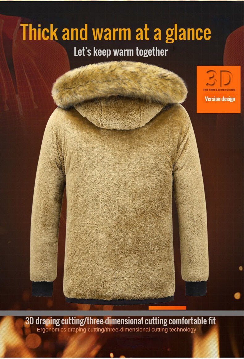 New Men Winter Parka Fleece Lined Thick Warm Hooded Fur Collar Coat - Starttech Online Market