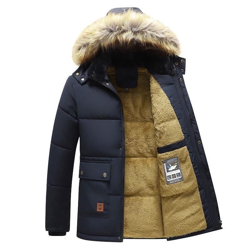 New Men Winter Parka Fleece Lined Thick Warm Hooded Fur Collar Coat - Starttech Online Market