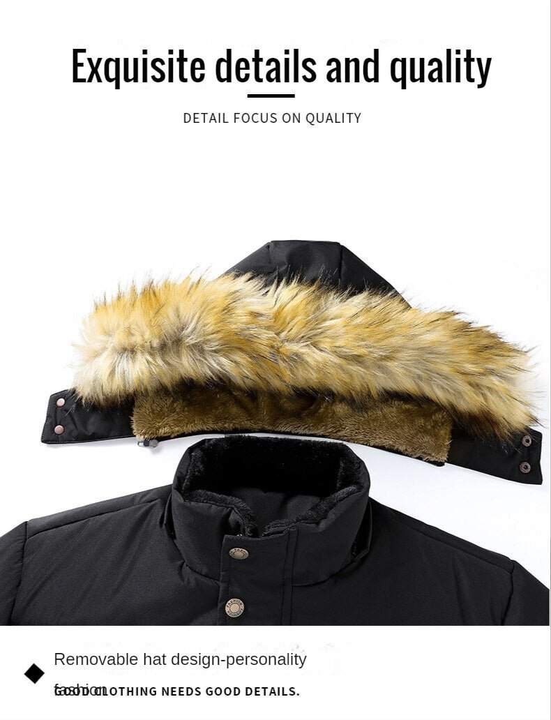 New Men Winter Parka Fleece Lined Thick Warm Hooded Fur Collar Coat - Starttech Online Market