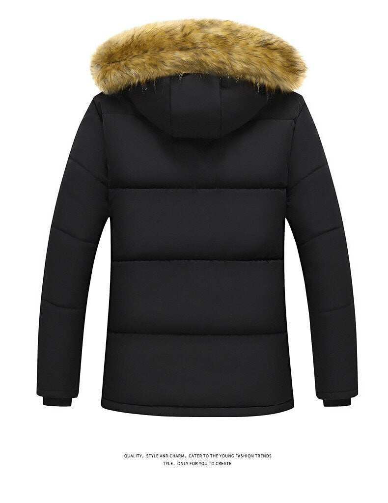 New Men Winter Parka Fleece Lined Thick Warm Hooded Fur Collar Coat - Starttech Online Market