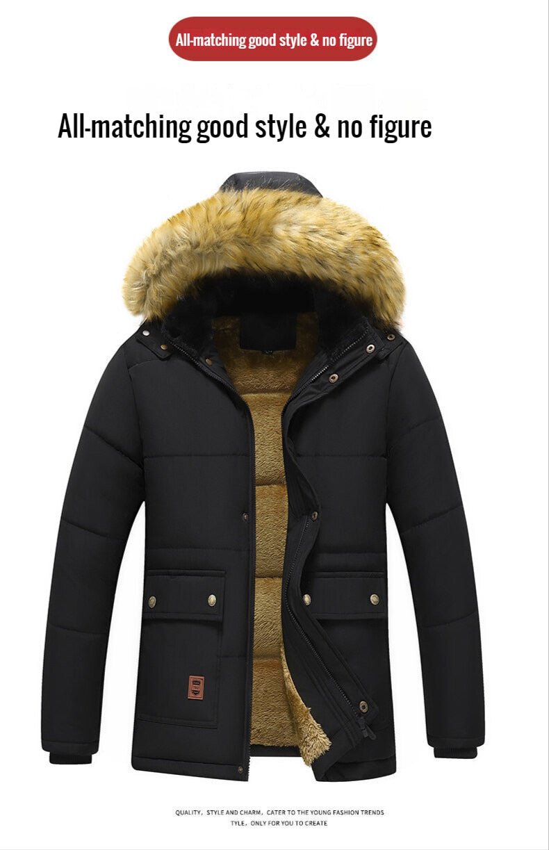 New Men Winter Parka Fleece Lined Thick Warm Hooded Fur Collar Coat - Starttech Online Market