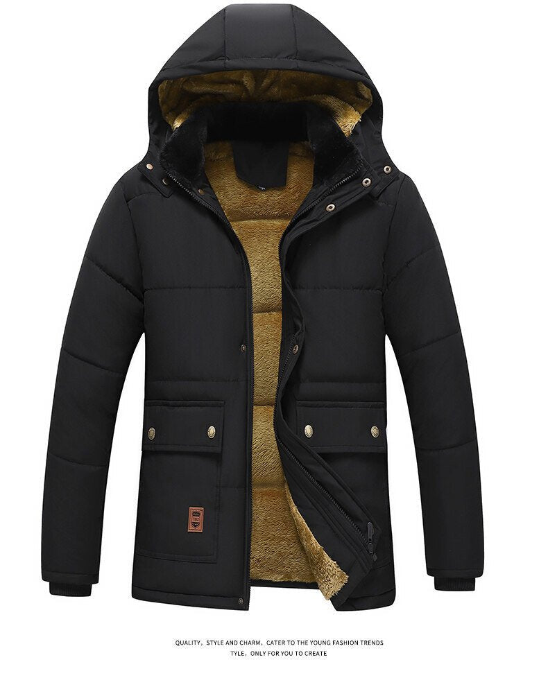 New Men Winter Parka Fleece Lined Thick Warm Hooded Fur Collar Coat - Starttech Online Market