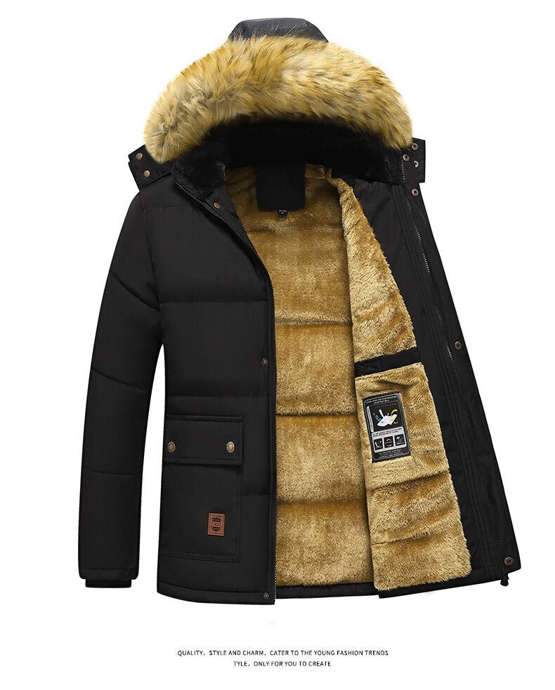 New Men Winter Parka Fleece Lined Thick Warm Hooded Fur Collar Coat - Starttech Online Market